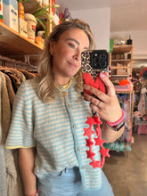 Lade das Bild in den Galerie-Viewer, Strickjacke halbarm blau gestreift