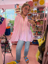 Lade das Bild in den Galerie-Viewer, Bluse kurzarm weiß rosa gestreift
