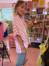 Lade das Bild in den Galerie-Viewer, Bluse kurzarm weiß rosa gestreift
