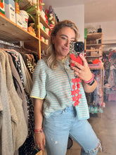 Lade das Bild in den Galerie-Viewer, Strickjacke halbarm blau gestreift
