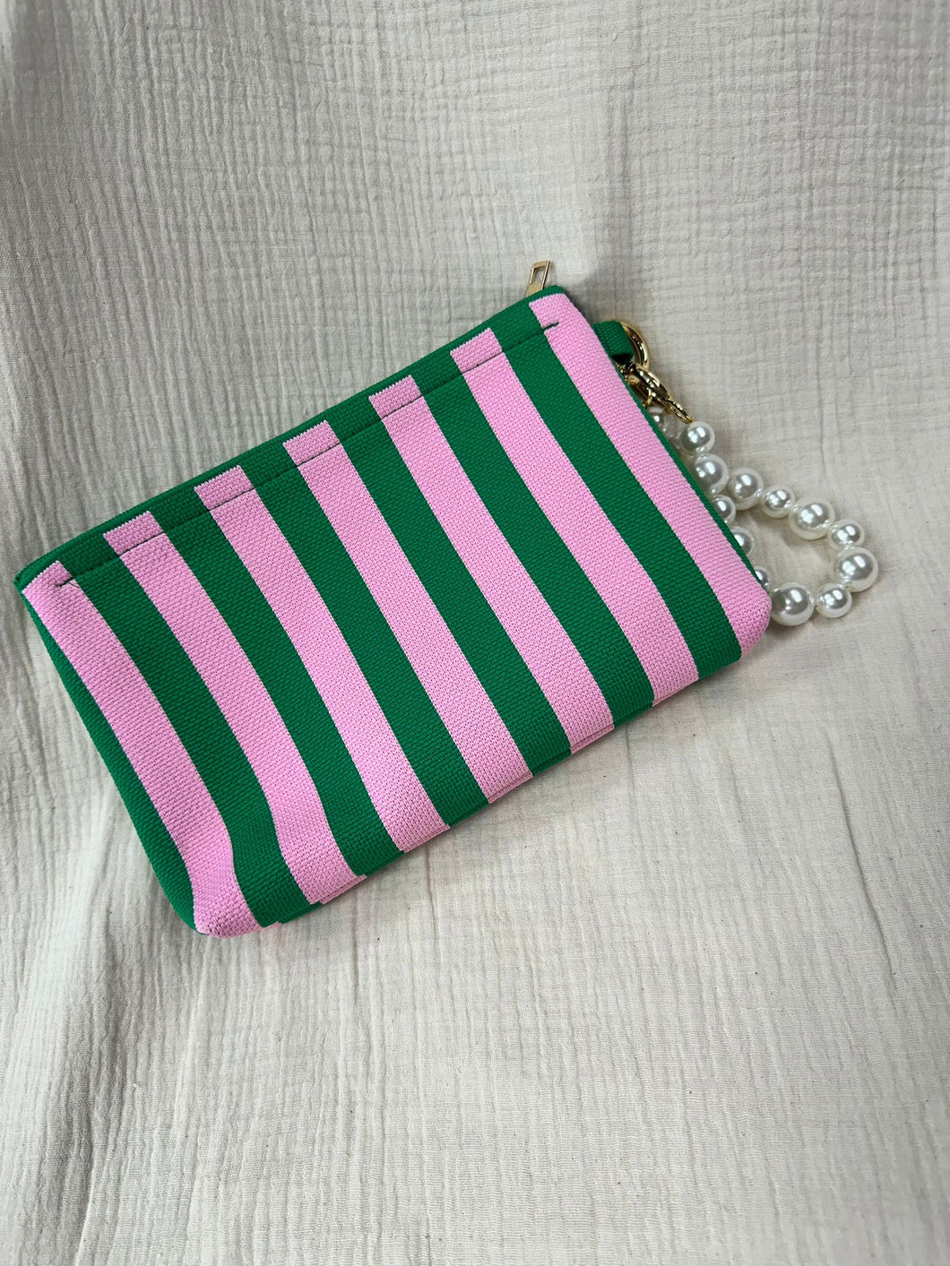 Kulturtasche Streifen rosa/grün